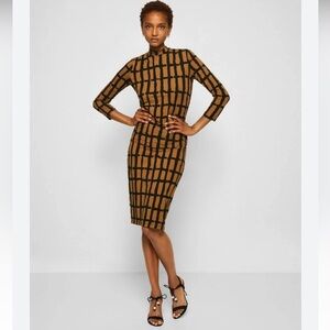 Proenza Schouler White Label Brown Black Print Shirred Fitted Dress size Small